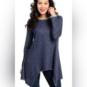 OSO Casuals French Terry Knit Long Sleeve Raw Edge Hem Sharkbite Tunic L - NWOT